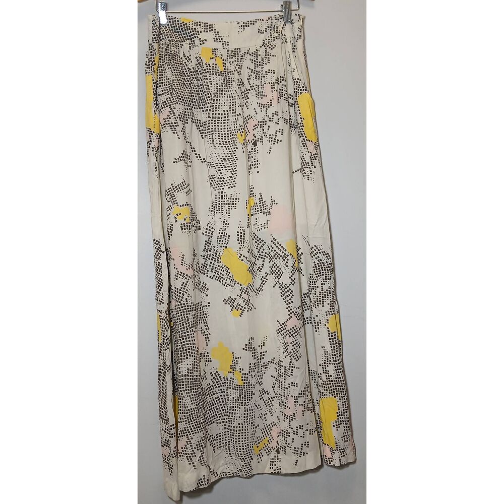 Made womens medium extra long tall maxi skirt cream yellow travel boho Coastal